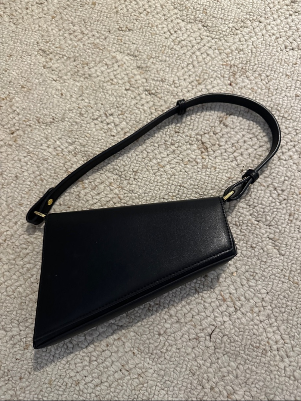 Aupen Minimal Black Triangular Shoulder Bag with Smooth Finish
